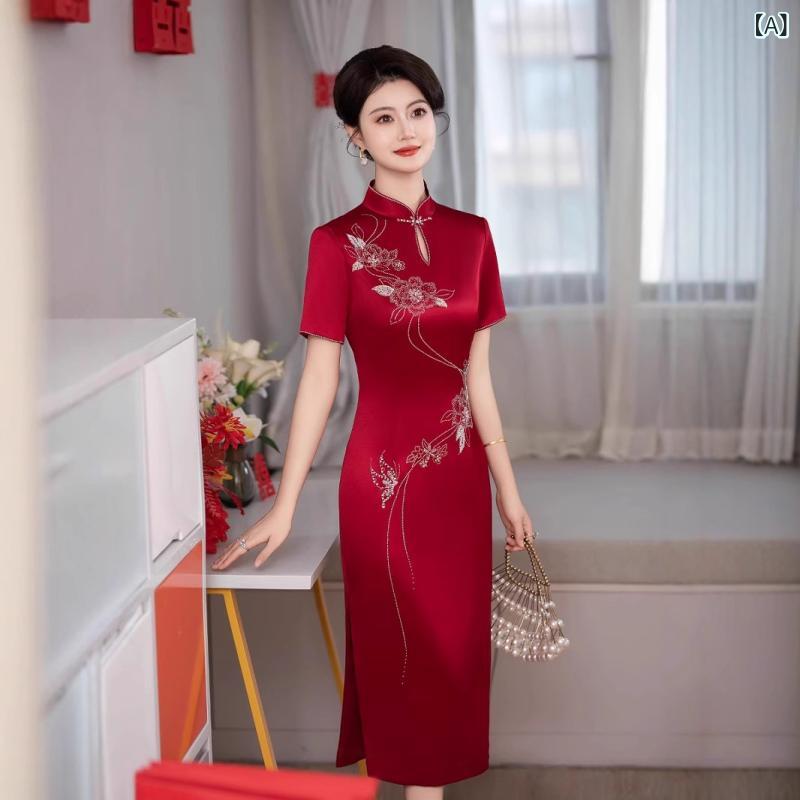 瀬戸ものお召しもの レディース 酒?色 炎節 肩かけ 付 御芽出度 礼服 お母さん用 長款 収腰 立領 短袖 修身 生まれ変わり衣料繊維 ポリエステル 当たること冷感 伸縮性 通い 普段使い走り フォーマル 赤 サクラ色 黒いこと