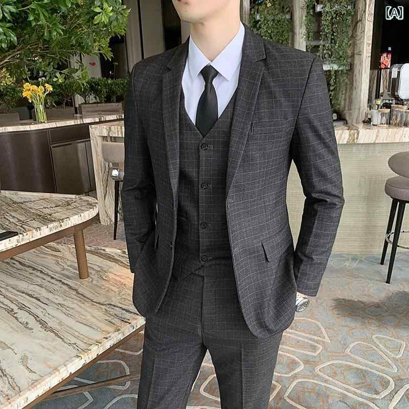 スーツ メンズ 春秋 3点セット セットアップ ビジネス 正装 スリム フォーマル 紳士服 披露宴 新郎 1つボタン 卒業式｜naruki