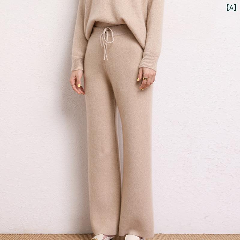 パンツ レディース ワイドパンツ ニットパンツ カシミヤ混 厚手 保暖 ハイウエスト ウエストゴム ロングパンツ ゆったり カジュアル 通勤 秋冬|naruki