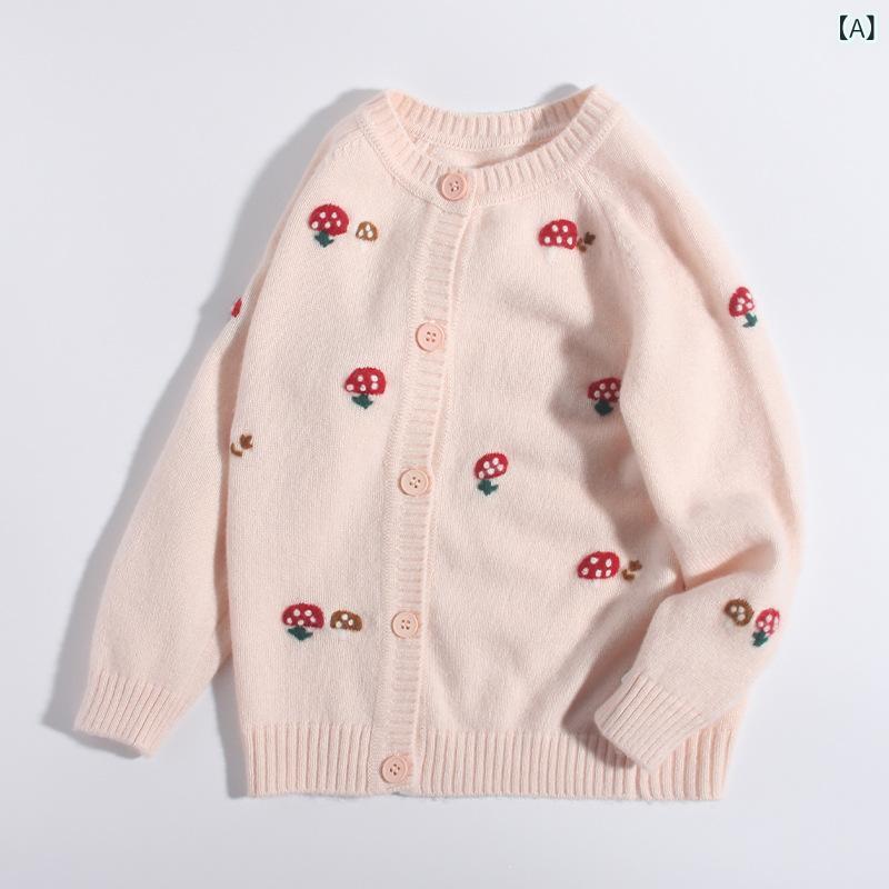 カーディガン キッズ 子供 秋冬 カシミヤタッチ ニット セーター 長袖 丸首 トップス アウター 防寒 暖かい 刺しゅう かわいい 厚手|naruki