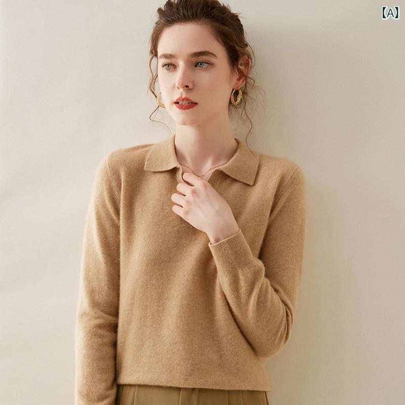 ニット セーター レディース 秋冬 長袖 厚手 POLO襟 襟付き 柔らかい 暖かい 保温 防寒 カシミヤ調 無地 シンプル プルオーバー トップス ゆったり 通勤 カジュアル きれいめ インナー|naruki