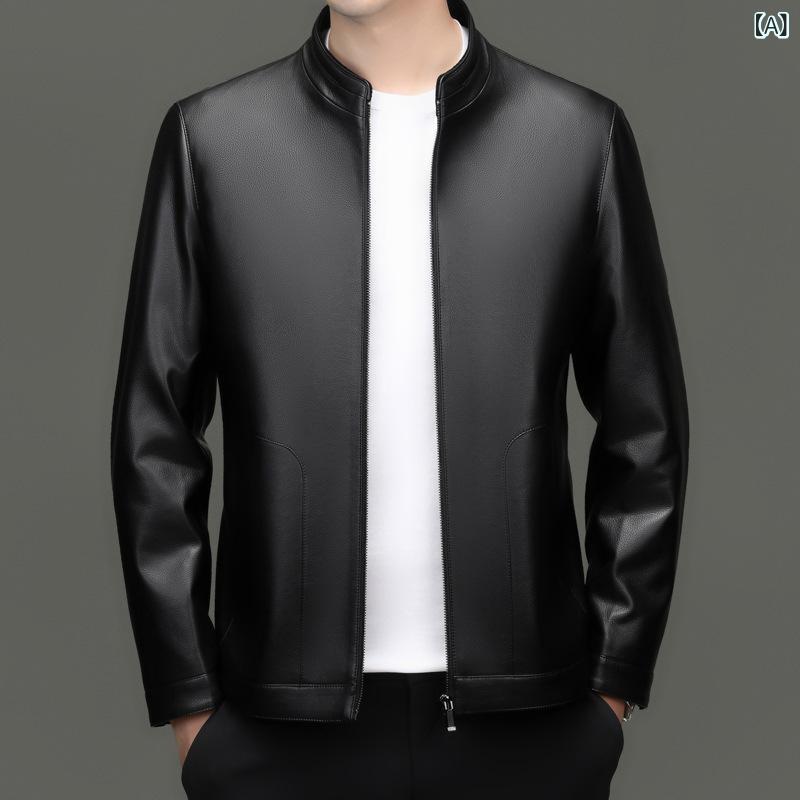 ジャケット メンズ PUレザー 裏起毛 防寒 アウター ブルゾン スタンドカラー 紳士服 ビジネス カジュアル 通勤 春秋冬｜naruki