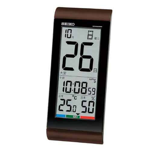 SEIKO 電磁波日めくり掛置時計  (時辰儀 柱時計 置時計 電磁波時辰儀 温湿度計付 暦 体温 一人暮らし 差し上げ物 差し上げ物)