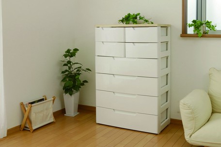 【家具　収納】MUチェスト　MU-7244(日本製 ウッドトップチェスト 収納 引き出し プラスチック 衣装ケース 大容量 スリム おしゃれ 新生活 引き出し収納 衣類収納 タンス 1人暮らし 一人暮らし 衣替え 押入れ収納)