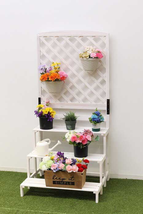 楽天市場】木製ラティスフェンス付きフラワースタンド 3段ブラウン/3段