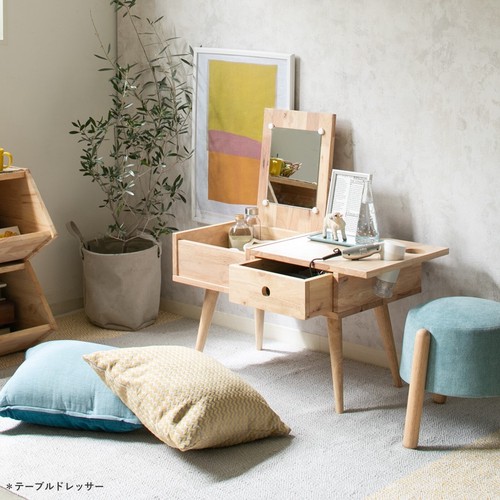 天然木をふんだんに使ったナチュラルシリーズ <組立家具/NATURAL SIGNATURE ドレッサー>テーブルドレッサー (ミラー 鏡台 メイクボックス 化粧台 メイク台 デスク 一面鏡 木製 コンパクト ドレッサーデスク 天然木 省スペース メイク用 化粧机 化粧デスク 木目)|ナルキ屋