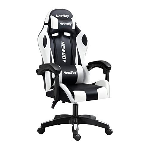 NewBoy ゲーミングチェア gaming chair オフィスチェア オットマン オフィス ゲーム用 リクライニング デスク/パソコンチェア 疲れない 椅子 テレワーク (黒と白)画像