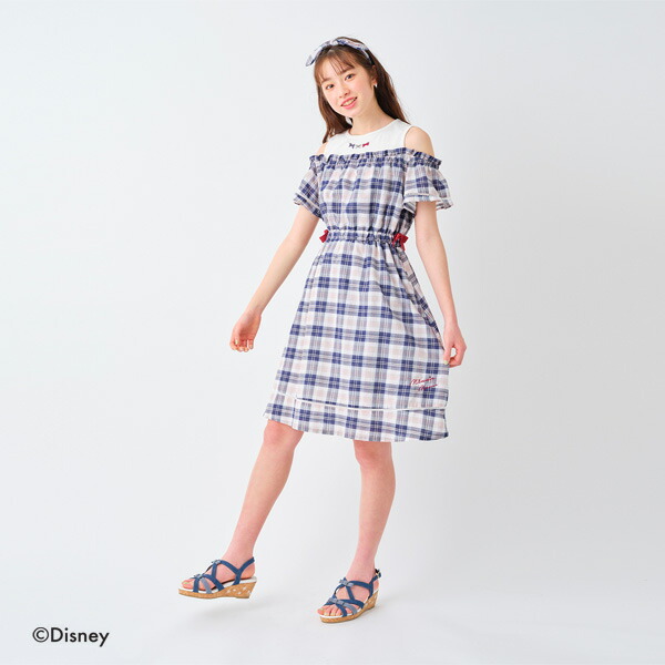 楽天市場 ポンポネットジュニア Pom Ponette Junior Disney ミニーマウスデザイン ヘアバンドつきオフショルチェックワンピース Narumiya Online ナルミヤ