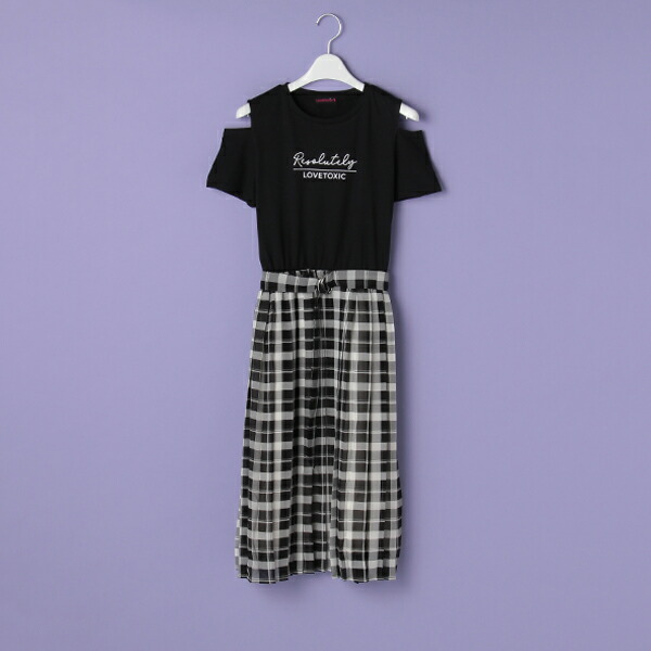 楽天市場 ラブトキシック Lovetoxic 肩開きtシャツドッキングプリーツワンピース Narumiya Online ナルミヤ