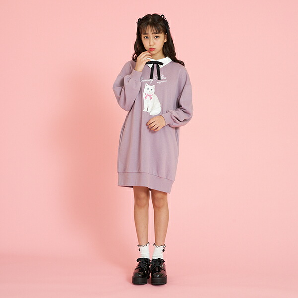 楽天市場 メゾピアノジュニア Mezzo Piano Junior 裏毛 衿つきネコプリントワンピース Narumiya Online ナルミヤ