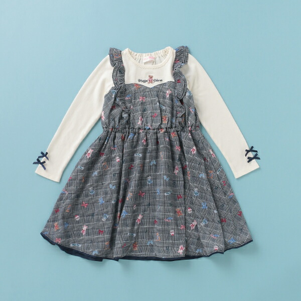 楽天市場 メゾピアノ Mezzo Piano チェック クマ柄切り替えフリルワンピース Narumiya Online ナルミヤ