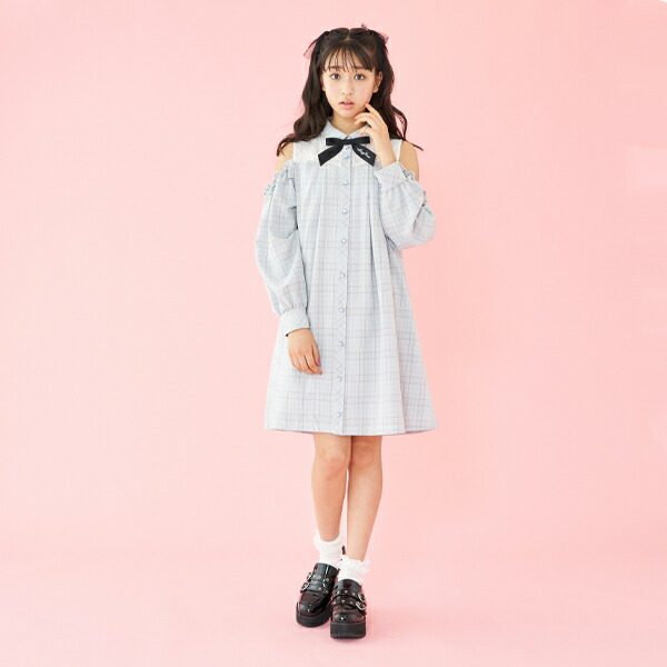 楽天市場 メゾピアノジュニア Mezzo Piano Junior リボンつきレース チェック肩開きワンピース Narumiya Online ナルミヤ