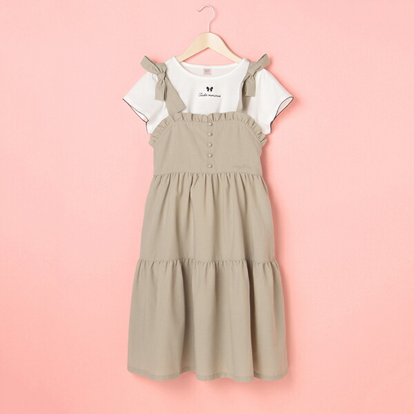 工場直送 メゾピアノ新品新作タグ付き肩リボンワンピース 半袖tシャツセット160 偉大な Traverserdl Com