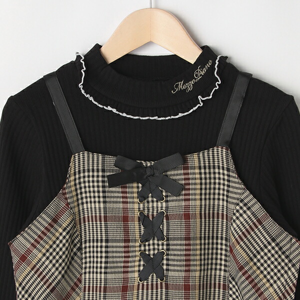 メゾピアノジュニア Mezzo Piano Junior 別注 チェックキャミワンピース ハイネックテープレコーダプルオーバー設定 Donloree Com
