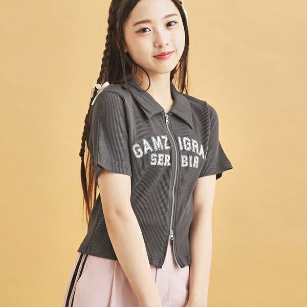 ✧　hana　✧★今季新品 ピンクラテ★ハ－フジップ衿付きTシャツ 130 PINK-latte tシャツ ハーフジップ衿付きTシャツ キッズ 子供服