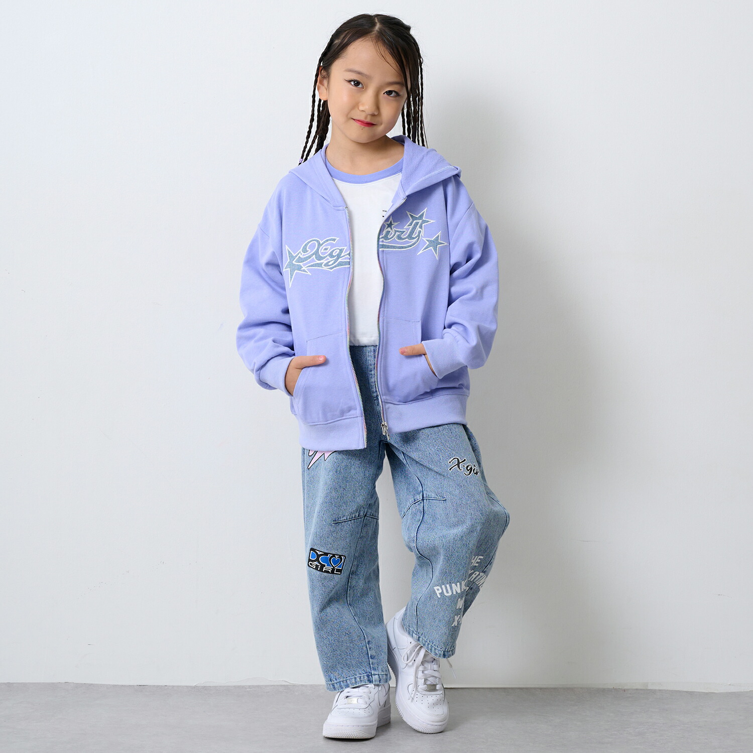 エックスガール　ステージス(X-girl Stages)【TBSドラマ フェイクマミー 着用アイテム】MIXロゴデニムカーブパンツ画像