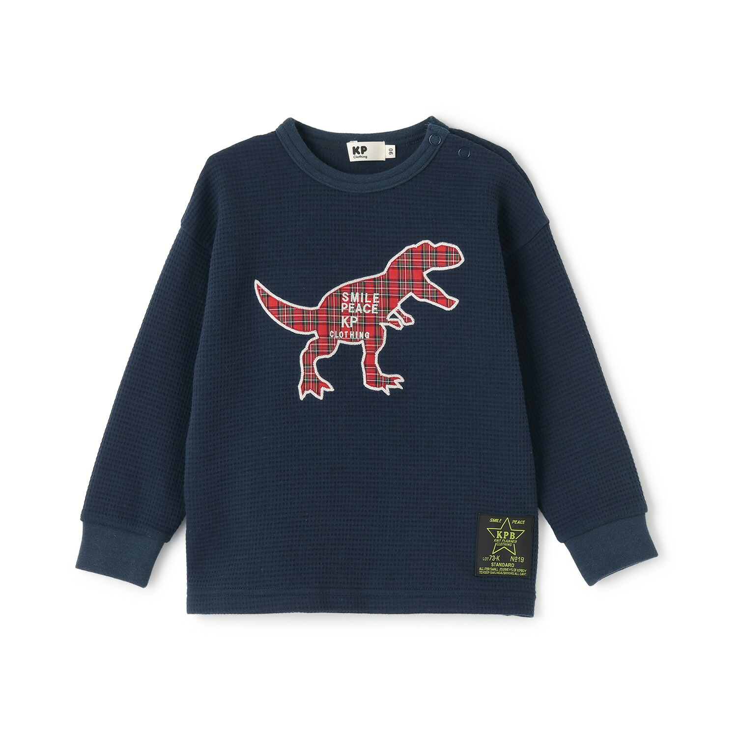 (KP)チェック恐竜アップリケ ワッフル長袖Tシャツ｜NARUMIYA ONLINE（ナルミヤ）