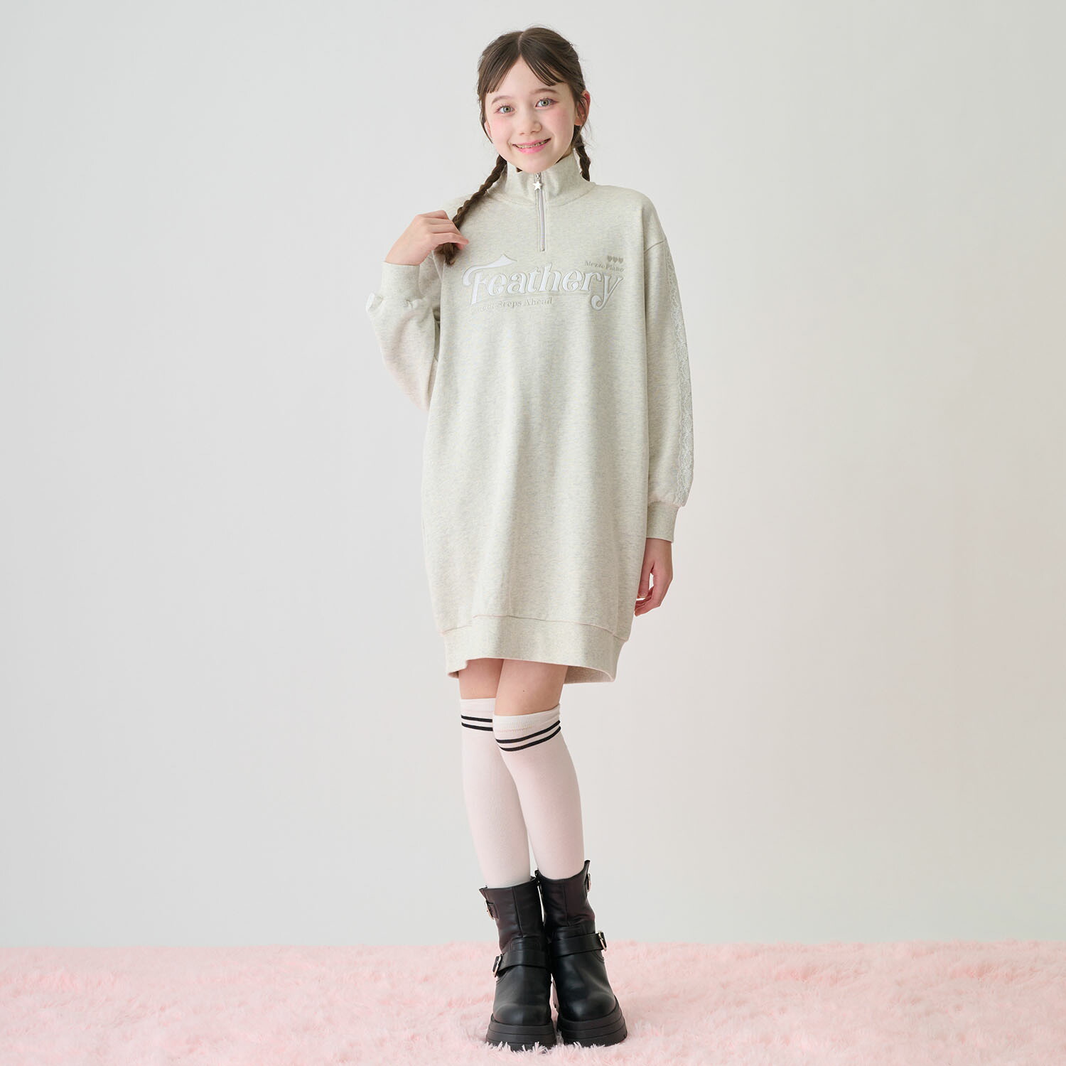 メゾピアノジュニア ハーフジップサイドリボンワンピース ハーフジップサイドリボンワンピース（ミドルワンピース） | mezzo