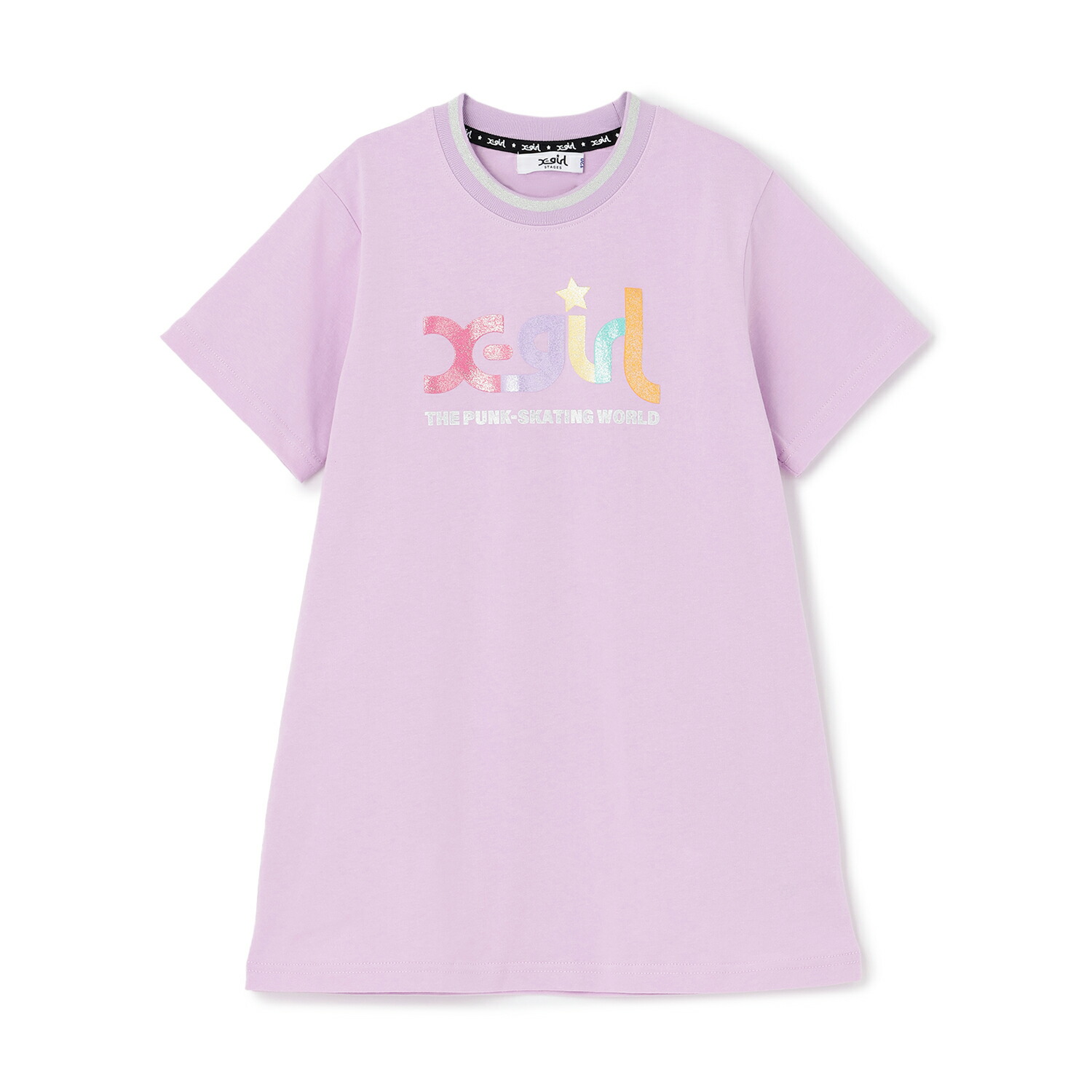 エックスガール　ステージス(X-girl Stages) 【人気商品再入荷】【直営店で取り扱い無し】ラメ発泡ロゴTワンピース