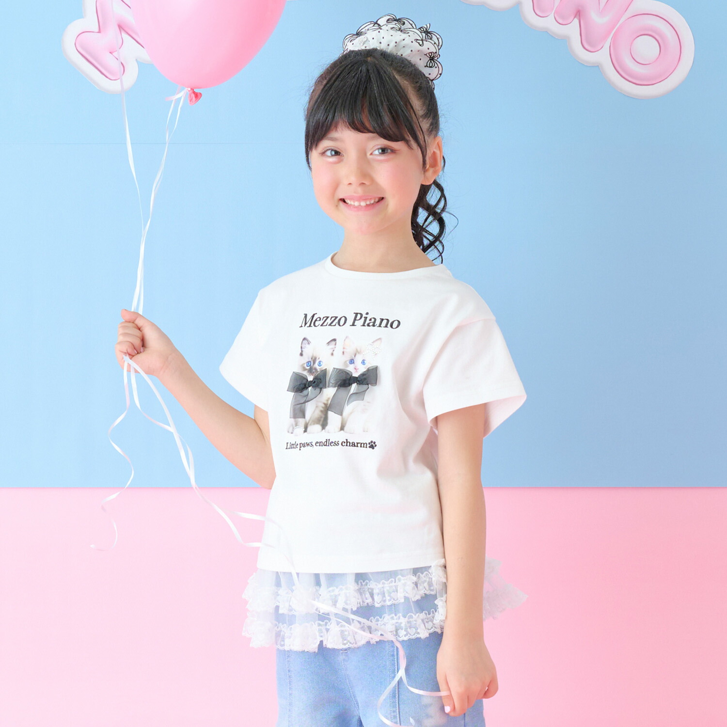 メゾピアノ(mezzo piano) 子猫プリント　半袖Tシャツ