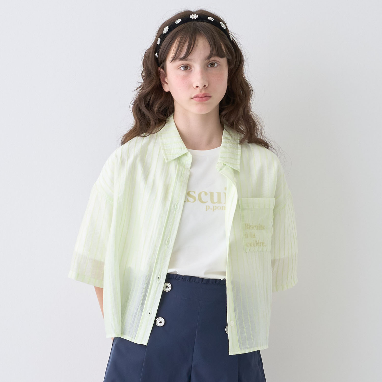 ポンポネットジュニア(pom ponette junior)半袖シアーシャツ×ティーシャツ書き割り