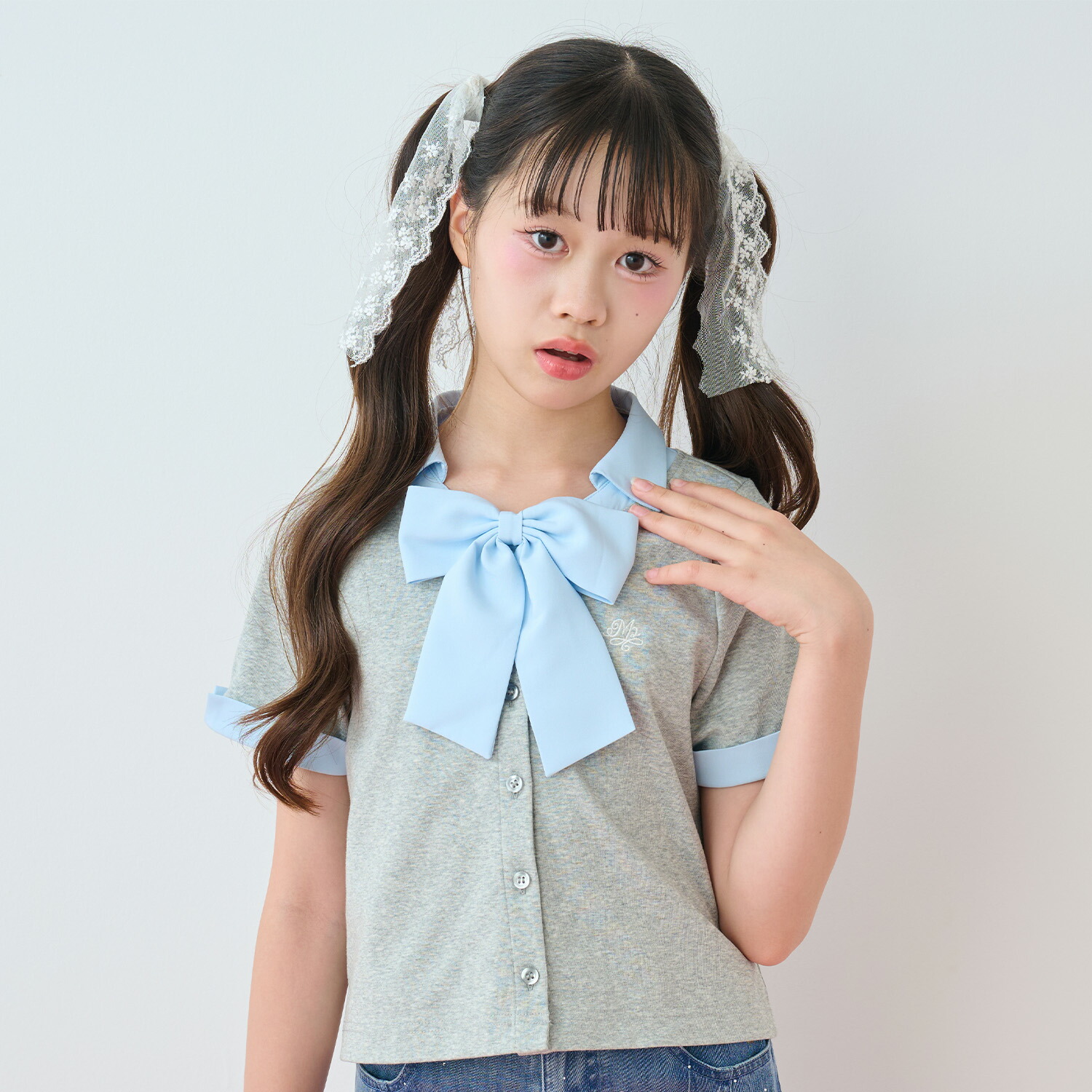 メゾピアノジュニア(mezzo piano junior)【当たること冷感】洋弓引き分けつきドッキングレイヤードプルオーバー