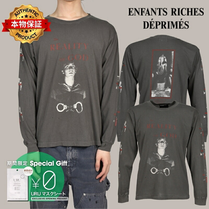 ENFANTS RICHES DEPRIMES アンファン リッシュ デプリメ【本物保証】 Tシャツ、ストリートスタイル、メンズ THE REALITY OF OF GOD LS T-SHIRT / WASHED BLK｜nate shop 166,980円