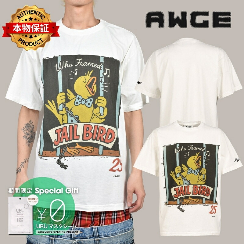 AWGE オーグ 【本物保証】 Tシャツ、ストリートスタイル、メンズ JAILBIRD TEE / WHT｜nate shop
