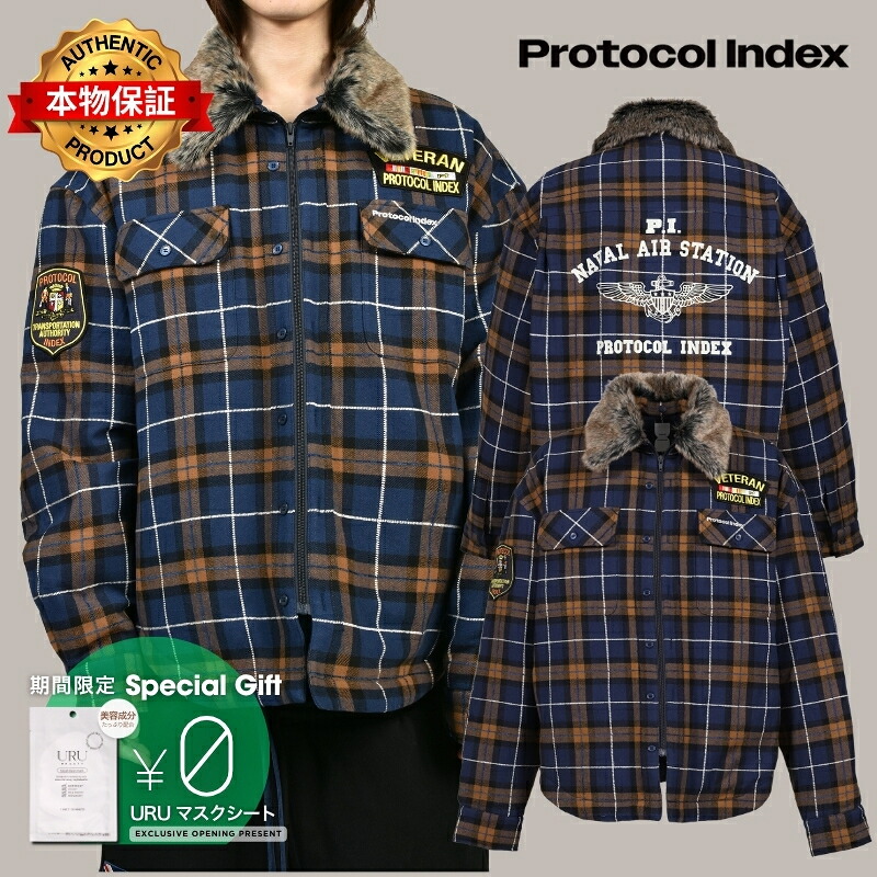 Protocol Index プロトコル インデックス 【本物保証】 ジャケット、ストリートスタイル、メンズ FUR FLANNEL CHECK SHIRTS JACKET / BLU｜nate shop