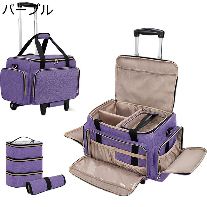 キャスター付き トロリーケース 収納ボックス 3way マルチポケット メイク箱 業務用 大容量 化粧品箱 仕切り付き ナイロン コスメティックオーガナイザー 美容師 トラベル 旅行 便利 多機能 ファッション|NatsuShop 店