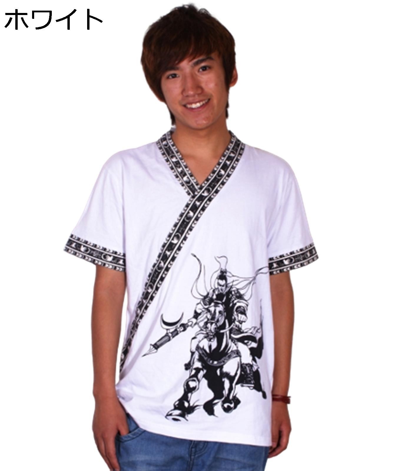メンズ シャツ 漢服 tシャツ 夏服 呂布柄 プリント チャイナ風 Vネック 薄手 軽い 三国 人物像 吸汗速乾 通気性 汗染み防止 カジュアル ゆったり おしゃれ ストリート 個性 お出掛け 普段着 サマー