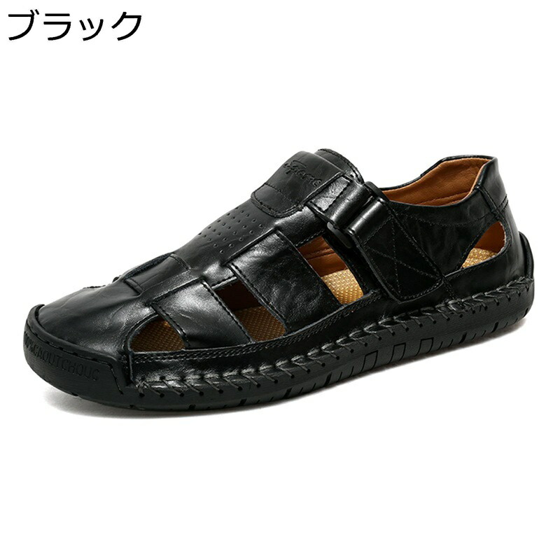 革サンダル ビーサン メンズ フラット ベルクロ 履きやすい スリッポン 滑らない アウトドアサンダル 通気性 オフィス 軽量 カジュアル ドライバーサンダル 夏用 おおきいサイズ オシャレ