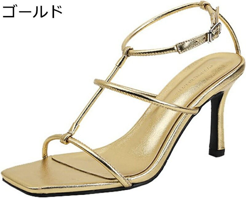 サンダル レディース アンクルストラップ ダブルベルト 夏 スクエアトゥ ハイヒール ピンヒール セクシー 小さいサイズ 冠婚葬祭 パーティー ビーサン 美脚 シンプル トラベル タウン用 ブラック ゴールド オシャレ