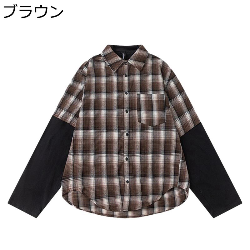シャツ ジャケット チェックシャツ メンズ 格子 切り替え パッチワーク コンビ シャツジャケット 長袖 折り襟 春夏秋冬服 アウター サイドポケット ボタン 男性 柔らかい 部屋着 作業 ビジネス