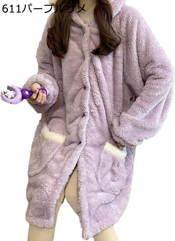 ネグリジェ 着る毛布 さめ ガウン フリース もこもこ 可愛い 男女兼用 ロング ナイトガウン ローブ フード付き ルームウェア レディース 大きいサイズ 冬 保温 前開きボタン ゆったり 両面起毛