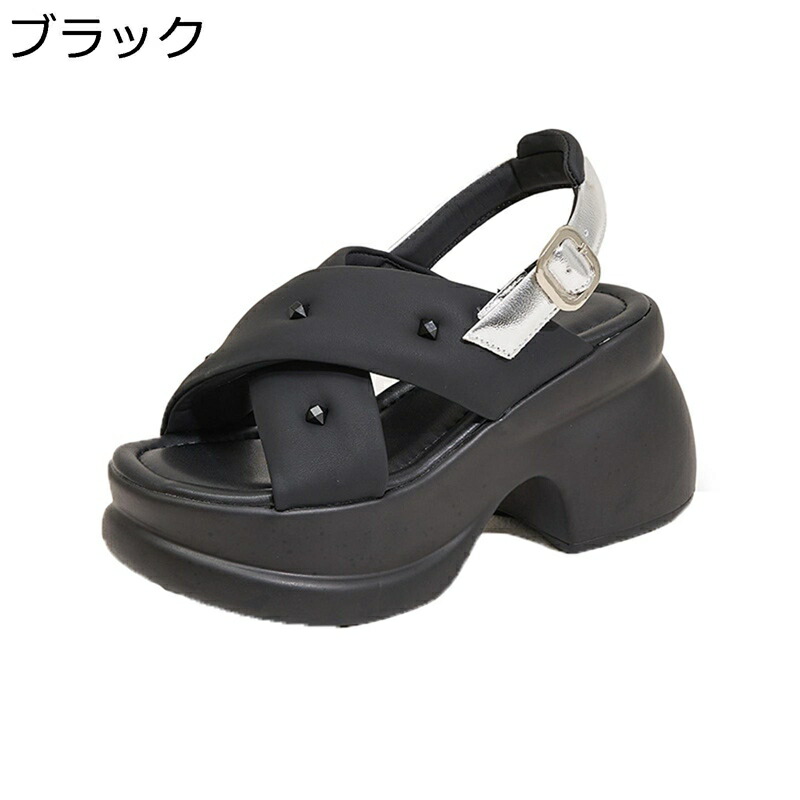 レディース ウェッジサンダル リベット プラットフォーム 粗いかかと 夏靴 8.5cm身長UP プラットフォーム ローマ風 走れる 爽やか クッション性 女子力 美脚 カジュアル 流行 爽やか 可愛い 耐摩耗性
