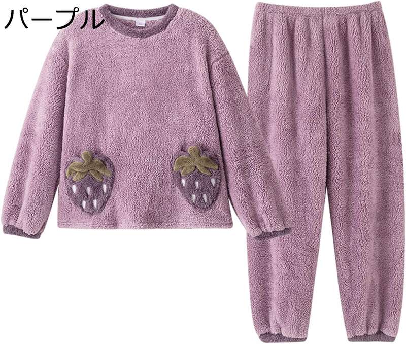 冬用 フランネル ルームウェア レディース パジャマ プルオーバー 丸首 長袖 部屋着 可愛い キャラクター 上下セット 長ズボン 厚手 保温 あったか ふわふわ 肌触り 快適 大きいサイズ