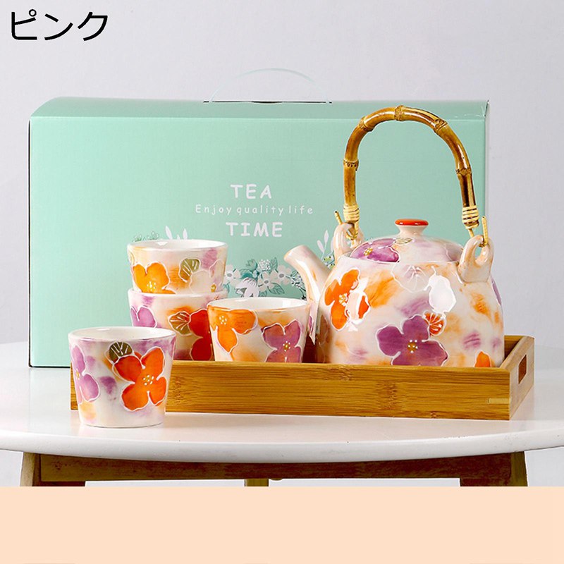 急須 湯呑 4客仕掛ける 急須茶器仕掛ける 花柄 瀬戸もの お茶優勝杯とお茶お盆 身寄り用 手作り 茶道 お店用 御客さん用 住みか用 食べ物屋 はたご屋 和食器 飲食店 食器 生まれ落ちる日差し上げ物