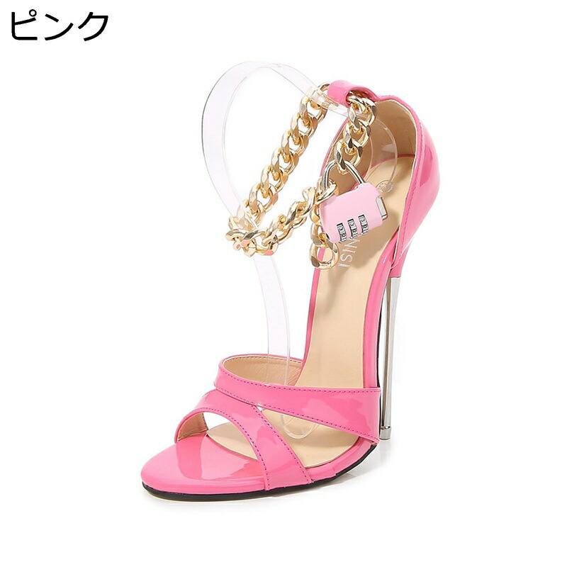 ストラップサンダル 22.5-28cm チェインストラップ ピンヒール レディース セクシー 大きいサイズ ハイヒール セクシー 欧ベージュ風 美脚 痛くない キレイめ メンズ 女装 夜店 ピンク レッド ブラック|NatsuShop 店