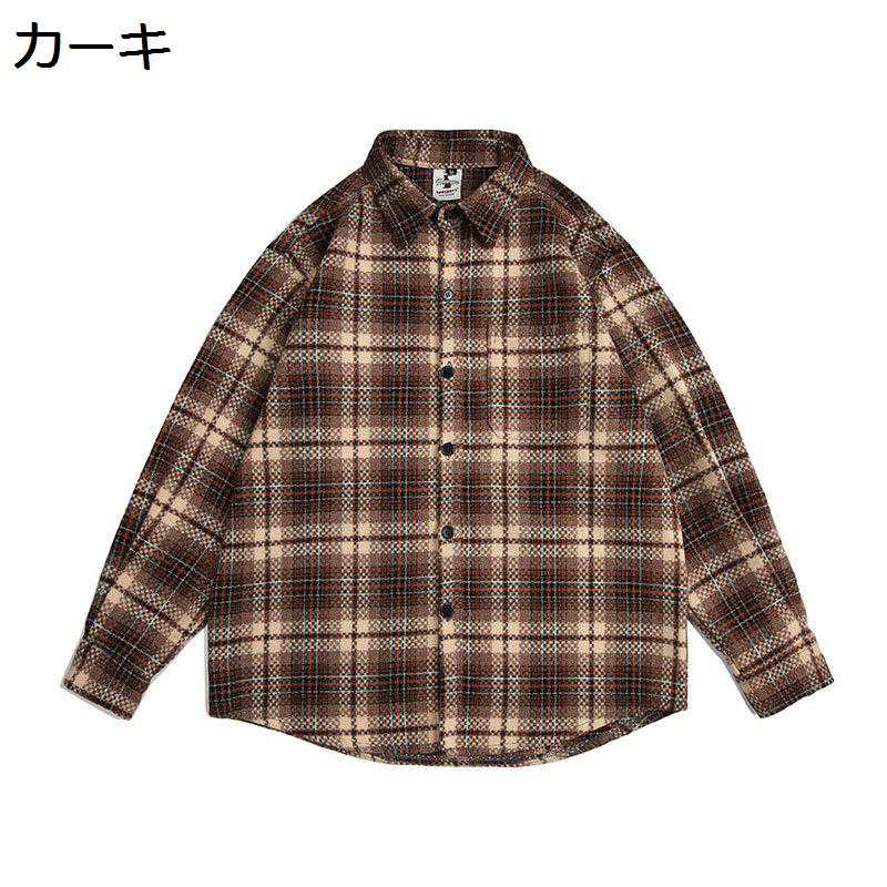 長袖ネルシャツ カジュアルシャツ メンズ 春秋 柄シャツ チェック ボタンダウン ビックシルエット ゆったり 軽量 オープンカラー 厚手 モード系 シンプル お揃い 開襟 お出かけ ストリート クール