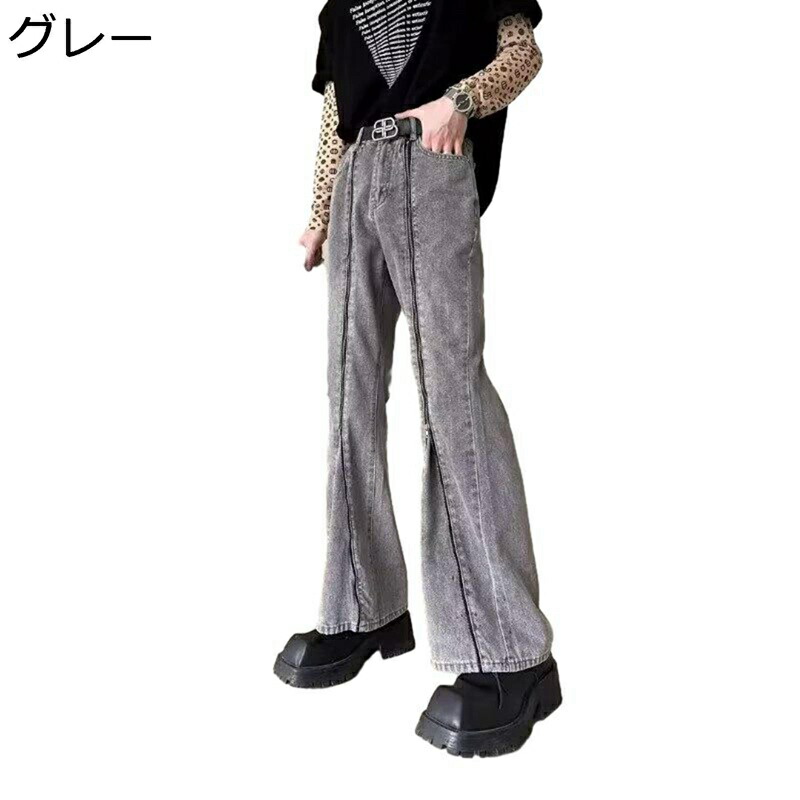 Gパン ジーンズ フレア メンズ チノパンツ 細身 グレー かっこいい B系 デニムパンツ 両側ポケット おしゃれ カジュアル ゆったり ロングパンツ 前開きジッパー カジュアル 脚長 春秋着 旅行 学生