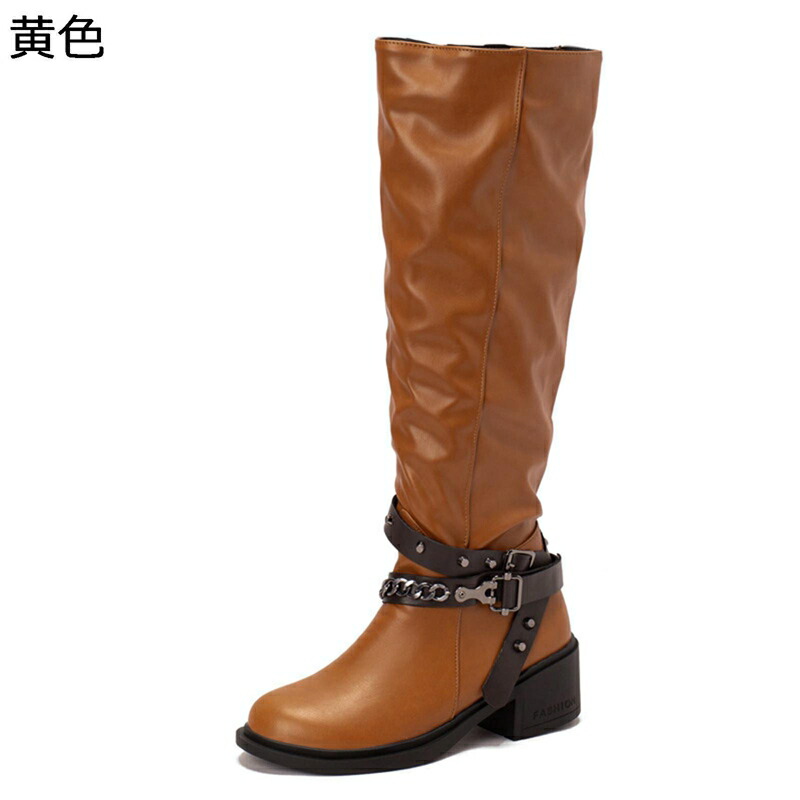 ロングブーツ 高筒 くしゅくしゅ ジョッキーブーツ 膝丈 レディース 袴ブーツ バックル 合皮 スタッズ ハーフジップ 脱げない 韓国 アメカジ 秋冬 防水防滑 大きい 小さいサイズ コスプレ 地雷 渋谷 原宿