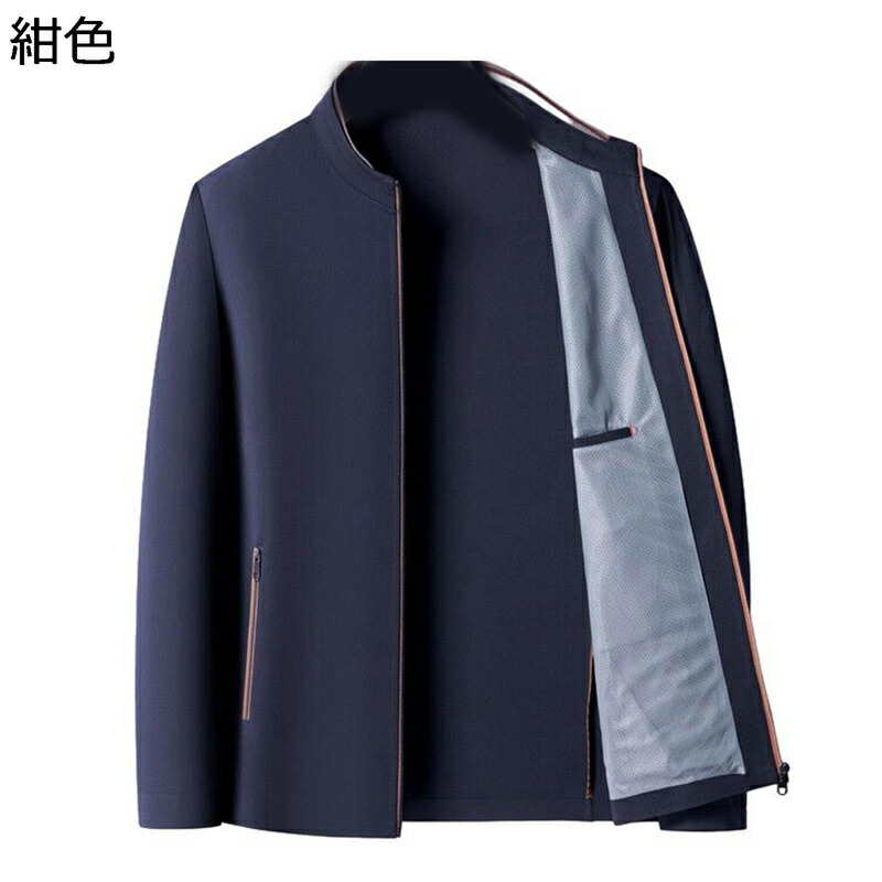 ビジネス ジャケット ショート丈 メンズ コート ブルゾン アウター 長袖 ワッフル フルジップ ラウンドネック 春物 秋着 ジップアップ スリム 着やせ 中年 男性 紳士 防寒 普段使い 日常着用 通勤