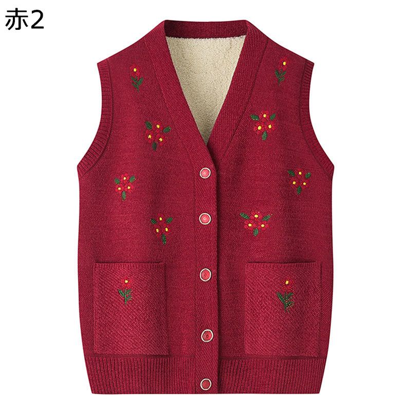 ニットベスト 花柄 花 刺繍 裏ボア もこもこ ベスト 冬 無袖アウター レディース 上着 婦人 高齢者 50-70代 あったかい コンフォート あったか 極暖 日常 アウトドア お出かけ 女性用 [color,size]