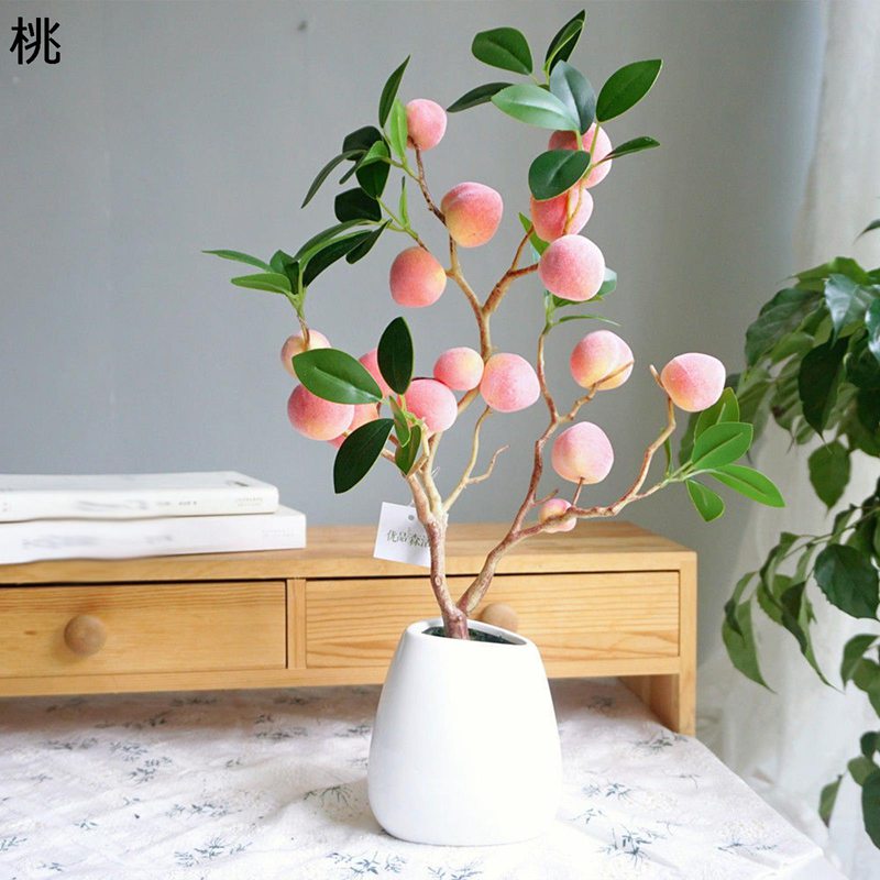 人工果樹 シミュレーション盆栽 桃 ザクロ 鉢植えの盆栽 盆栽卓上ディスプレイ オレンジフルーツの装飾 人工みかん植物 机 植木鉢 人工果実 装飾品 オフィス モデル プラスチック 偽盆栽 偽の果樹 人工の木