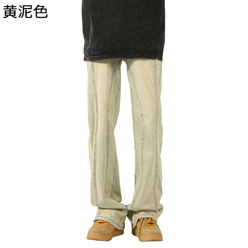 デニムパンツ イエロー M-5XL メンズ レトロ 復古 ジーンズ チノパン 長ズボン ヴィンテージ ファッション カジュアル 日系 シンプル お洒落 速乾 軽量 ビンテージ フレア Gパン かっこいい 紳士 春 夏 秋
