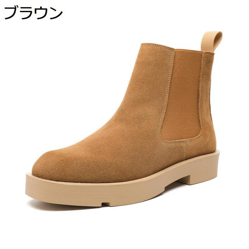 チェルシーブーツ ショートブーツ メンズ 本革 サイドゴア 厚底 スエード 秋冬 ハイカット 短靴 プレーントゥ 柔らか ゴム底 歩きやすい 暖か 保温 オシャレ トラベル 旅行用 デイリー 大きいサイズ|NatsuShop 店