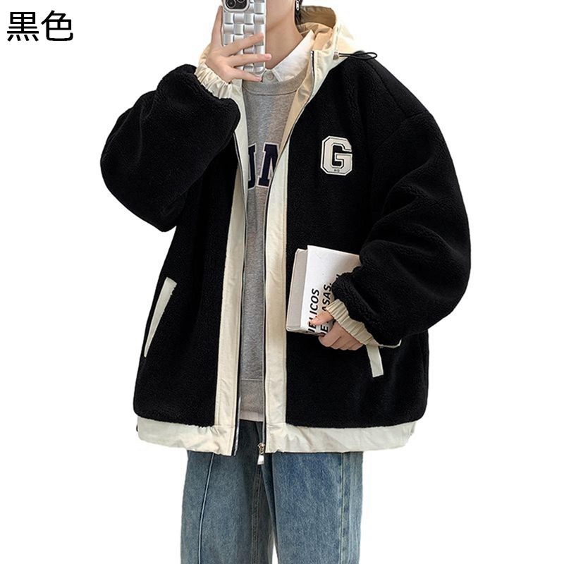 フリースジャケット フード付き ボアブルゾン メンズ防寒服 秋冬用 大きいサイズ 重ね着風 モコモコ 起毛 ウインドブレーカー スタジャン 暖かい 厚手 アウトドア カジュアル 学生