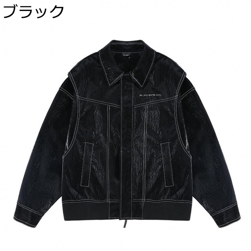 エコ革ジャン メンズ ショートジャケット 長袖 ラライダースジャケット PUレザー 重ね着風 モトジャケット クールジャケット ストリート系 潮流 折り襟 秋冬 コーディネート 男性用 ジュニア 通学