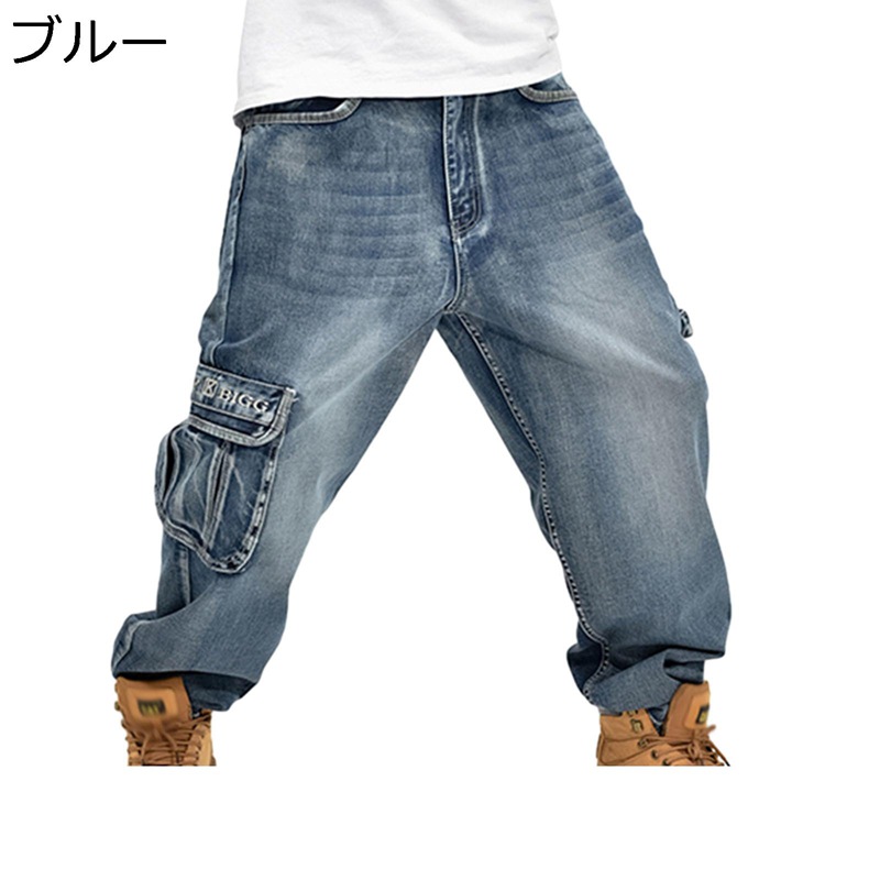 メンズ ワイドデニムパンツ 大きいサイズ ジーンズ ゆったり ストレッチ 着心地よい ファッション オールシーズン 長ズボン ロング丈 ヒップホップ バギーパンツ リラックスウェア 普段着